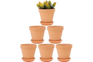 YISHANG Terra Cotta Pots with Saucer- 6-Pack Large Terracotta Pot Clay Pots 5" Clay Ceramic Pottery Planter Cactus Flower Pots Succulent Pot with Drainage Hole- Great for Plants,Crafts terra cotta planter