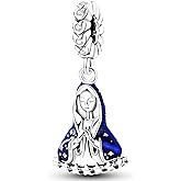 NUJIFFY 925 Sterling Silver Charms Beads for Bracelets Necklaces Blue Virgin Mary Charms Retro Blessed Mother Lucky Charm Jewelry Gifts for Women