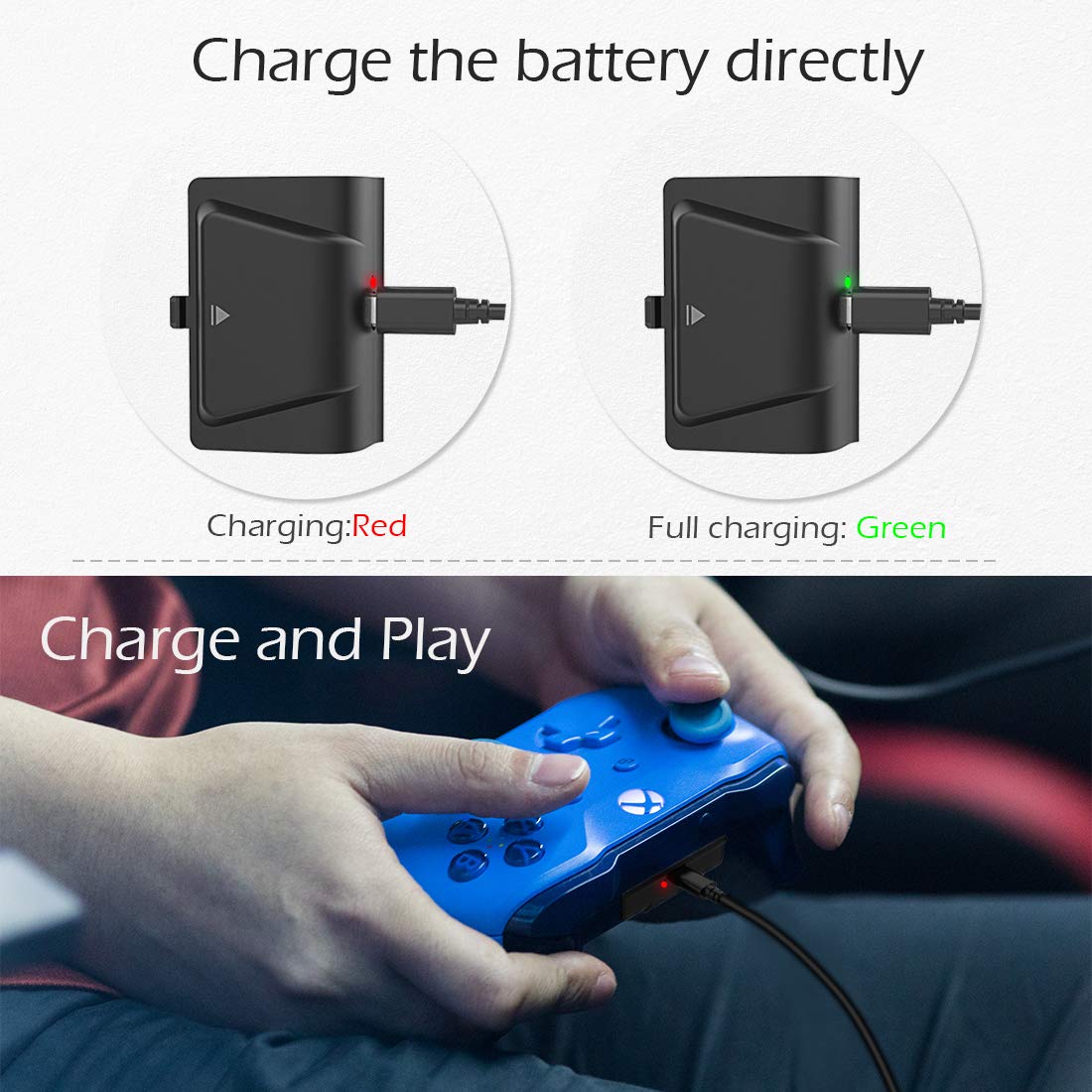 YCCSKY Xbox One Rechargeable Battery Pack 1200mah Xbox Play and Charge Kit with LED Indicator Light for Xbox One S/X/Elite Controller