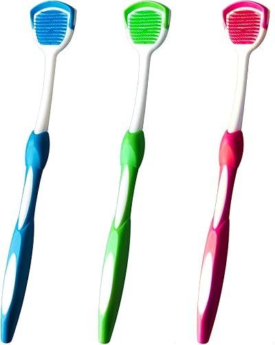 MR LION Tongue Brush Scraper 3 Pack - Fight Bad Breath - Blue Green Red
