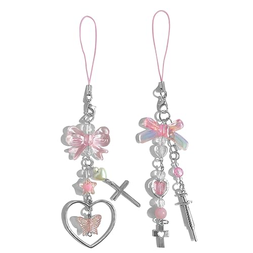 Homvog 1-4PCS Cute Phone Charms Aesthetic Y2K Cell Phone Charms Strap Pink  Strawberry Butterfly Star Phone Charm Y2K Accessories for Phone Bag
