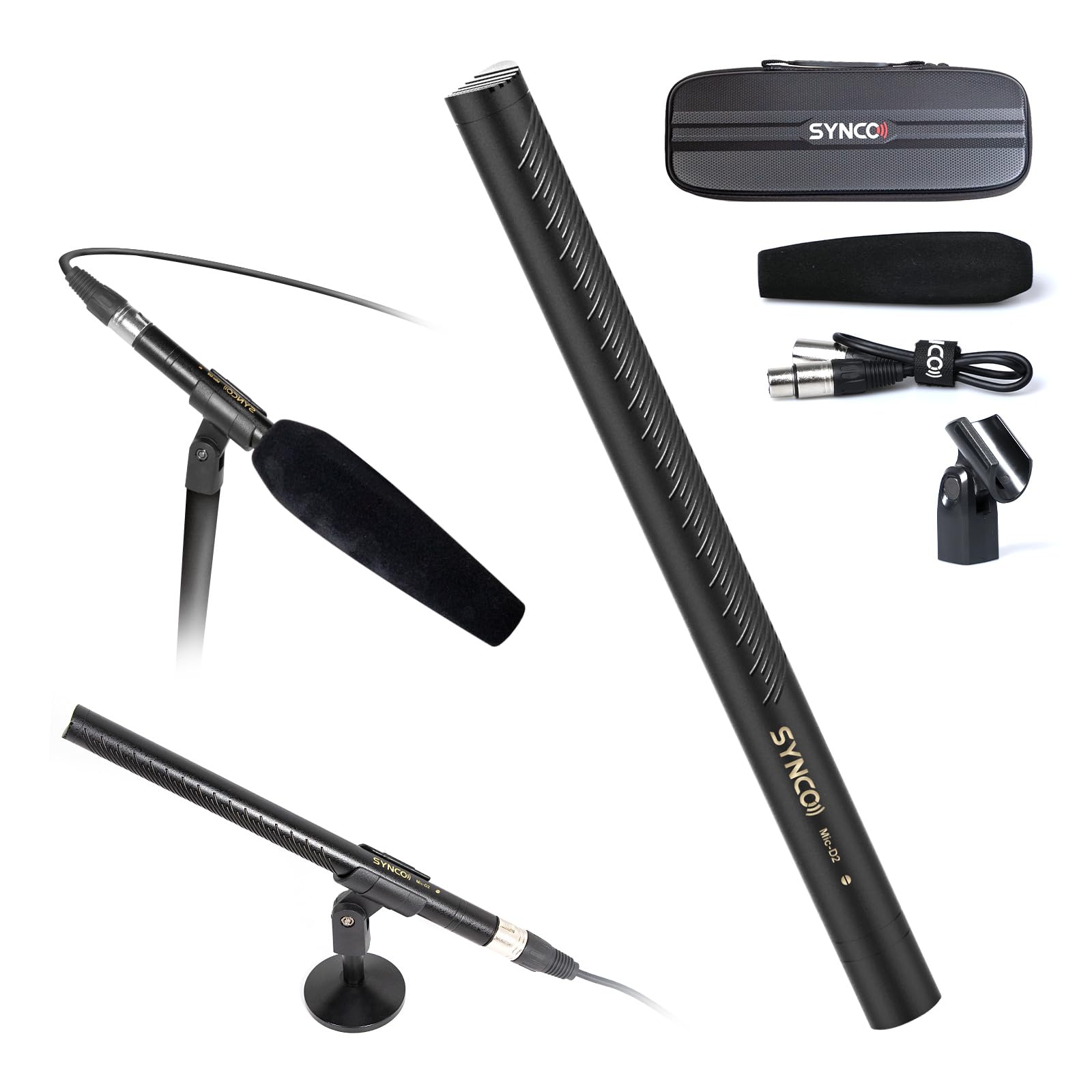 SYNCO XLR Shotgun Microphone D2 Hyper Cardioid Directional Condenser Mic with XLR Connector, Video/Audio Recording for Camcorders