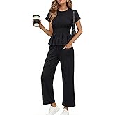 Cicy Bell Womens 2 Piece Outfits Smocked Short Sleeve Tops Wide Leg Elastic Waist Pants Casual Boho Lounge Matching Sets