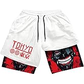 GORGLITTER Men's 2 in 1 Anime Graphic Gym Shorts Quick Dry Drawstring Mesh Athletic Running Shorts with Liner