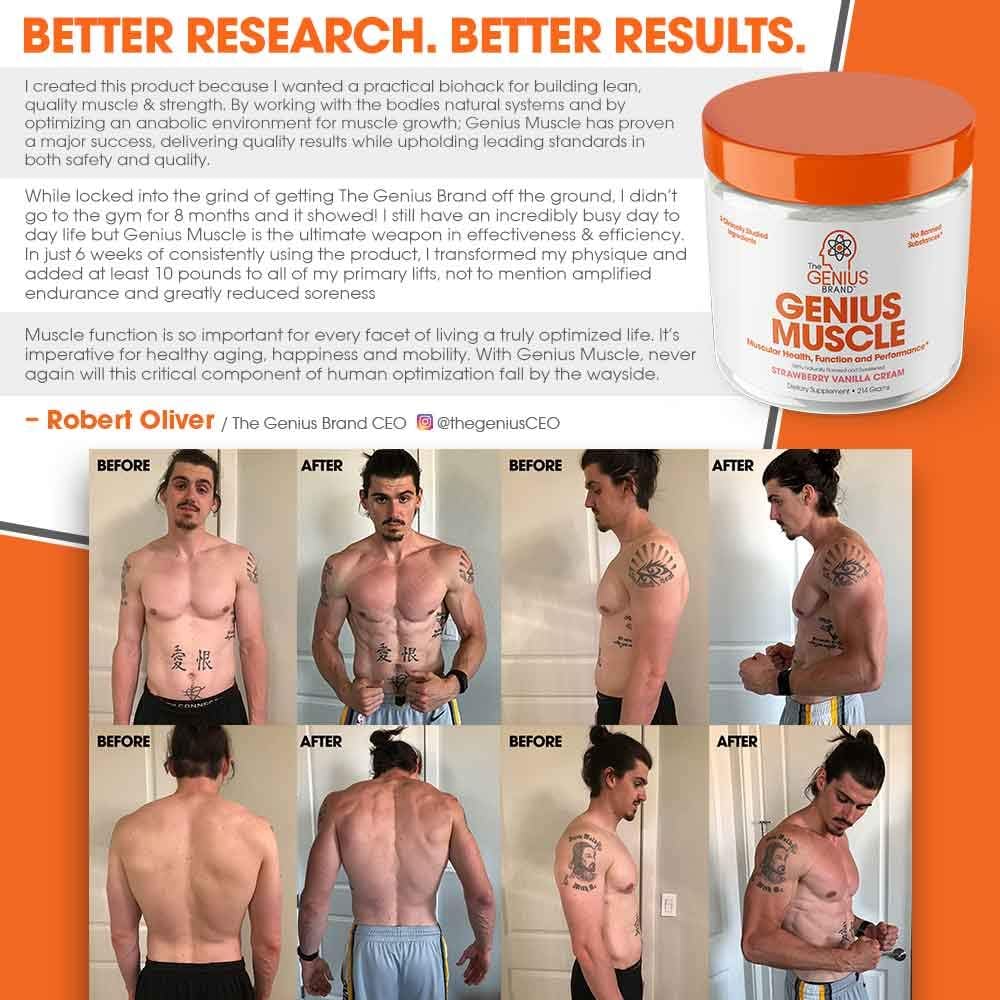 Genius Muscle Builder – Best Natural Anabolic Growth Optimizer for Men & Women | True Weight Gainer Supplement for Steel Physique | Immune System Support w/Vitamin D & Natural Organic Mushrooms: Health & Personal Care