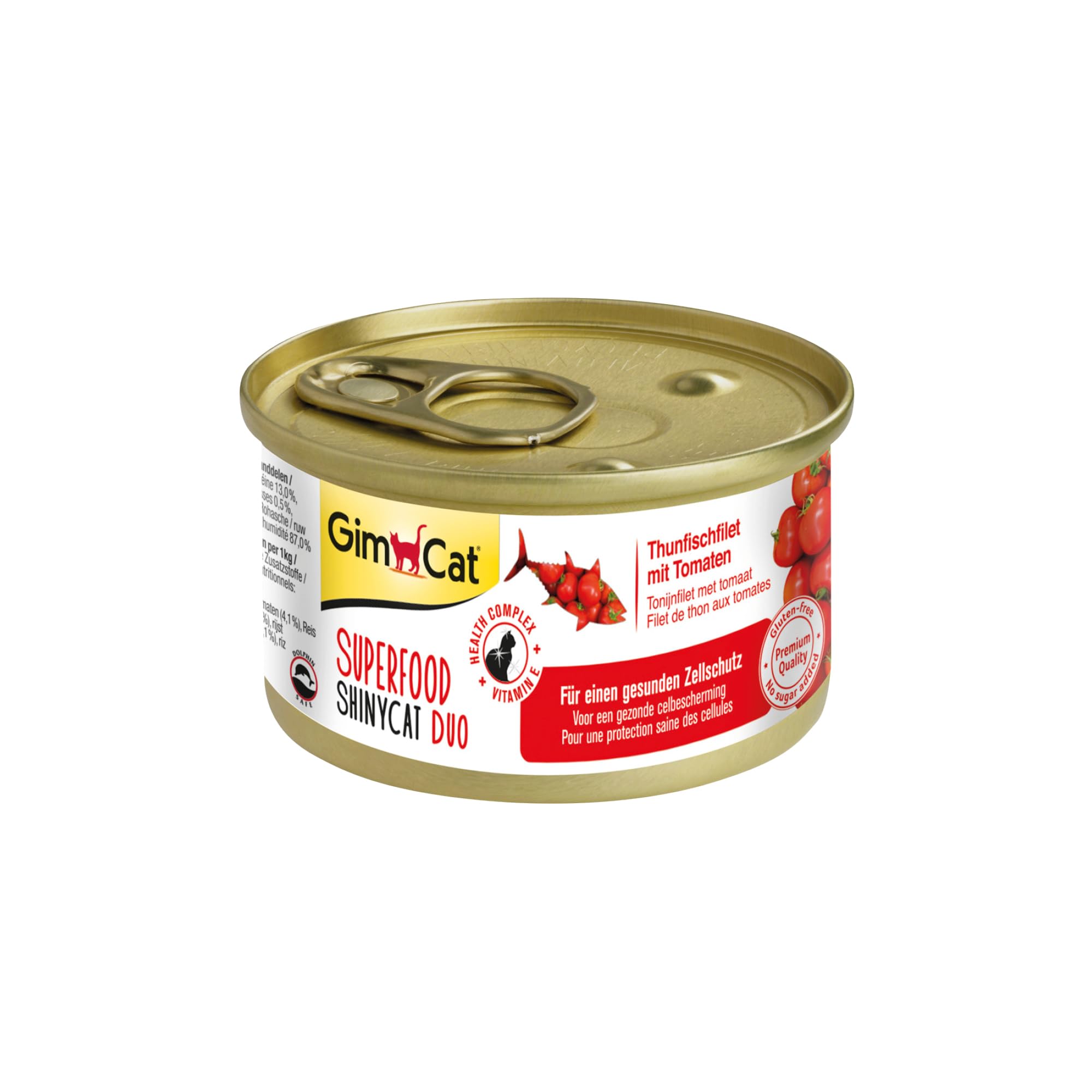 GimCat Superfood ShinyCat Duo Tuna with Tomatoes - Cat food with juicy fillet meat and no added sugar for adult cats - 24 tins (24 x 70 g)