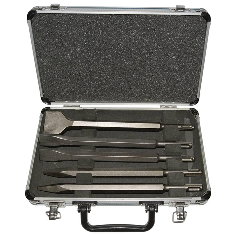 Makita Chisel Set, 5–Piece Set in Aluminium Box 2 x Chipping chisels, 2, 1 moil Chisel SDS-Plus