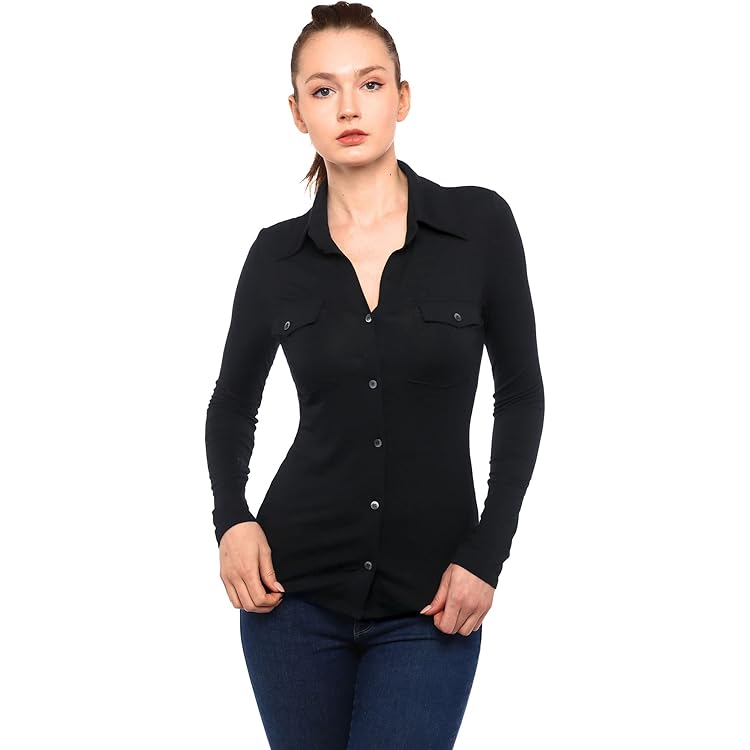 AmélieBoutik Women's Color Trim V-Neck Top - Casual & Chic