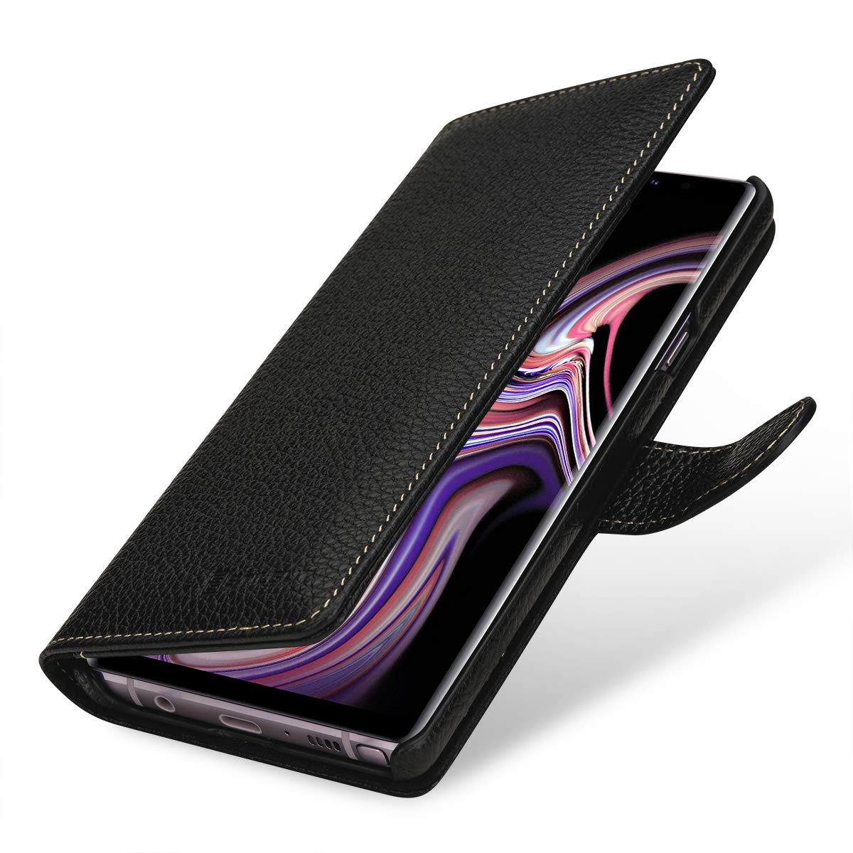 StilGut Talis Samsung Galaxy Note 9 Leather Wallet Case with Credit Card Slots Genuine Leather Side Flip Case Cover - Black