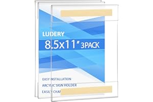 Ludery Acrylic Sign Holder 8.5 x 11 Wall Mount, Clear 8.5 x 11 Acrylic Sign Holder with Double Sided Tape Adhesive for Home, Office, Store, Restaurant (3 Pack)