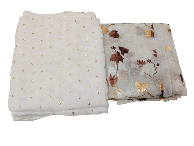 Womens Pure Chiffon Nazamin Saree with Organza Blouse Piece (White)