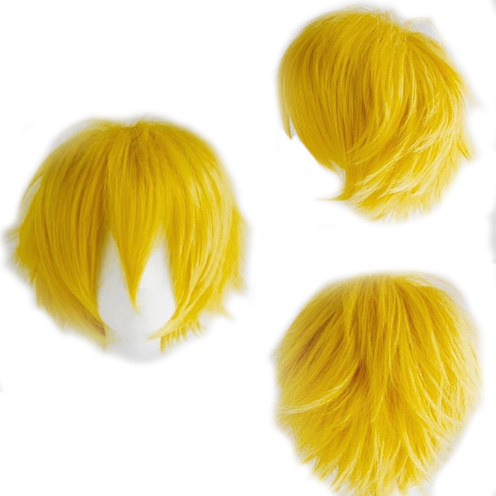 Cybelleza Anime Cosplay Wig Short Yellow Wigs for Women / Men Synthetic Curly Straight Fancy Dress Wig Layered Fluffy Halloween Costume Party Carnival Wig with Free Cap