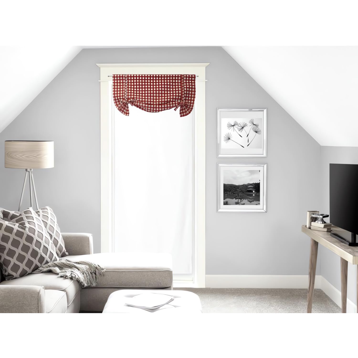 Soleil d'ocre Door Window Voile 70 x 200 cm Red Gingham Jacquard Cotton