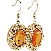 Natural Amber Copper Earrings Teardrop Dangle Earrings Jewelry Gift for Women Birthday Christmas