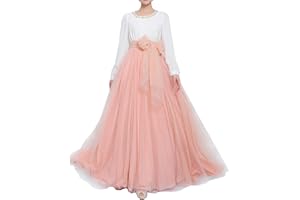 YULUOSHA Women Wedding Long Maxi Puffy Tulle Skirt Floor Length A Line with Bowknot Belt High Waisted for Wedding Party Evening