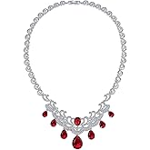 Art Deco Vintage Estate Design Bridal Jewelry Set Large Teardrop Pear Shape Clear Simulated Gemstone AAA CZ V Collar Statement Bib Necklace Chandelier Earrings. Silver Plated For Women