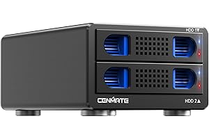 CENMATE Dual Bay Hard Drive RAID Enclosure with Cooling Fan for 2.5/3.5" SATA HDD/SSD with USB A/C 3.0 Cable, 3.5 Hard Drive Enclosure Support 40TB,4 RAID Modes,Max 6Gbps