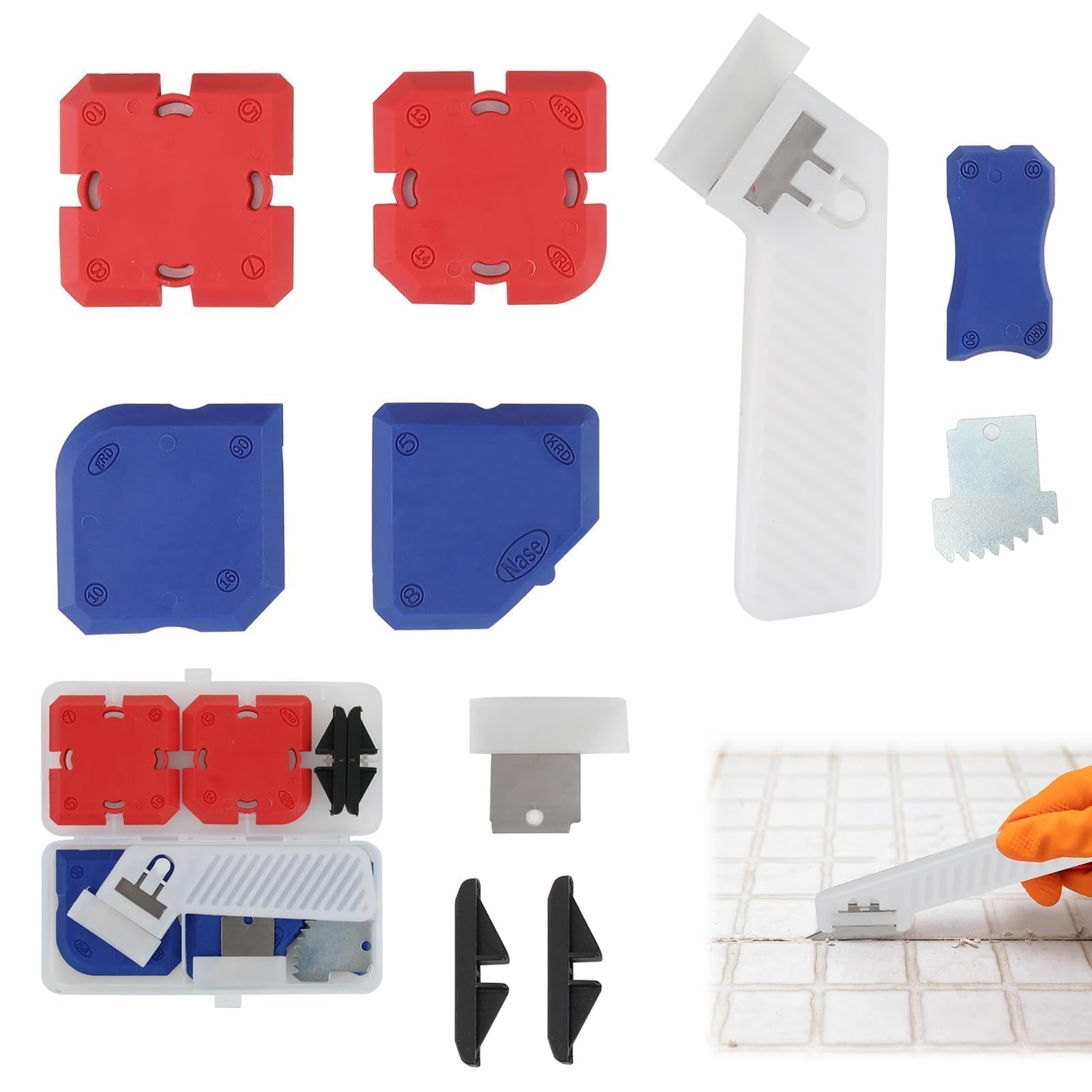 11 Pcs Caulking Tools Kit, Silicone Sealant Remover Tool Finishing Profiling Smoothing Applicator with Storage Box, Professional Mastic Grouting Guide for Bathroom Flooring Windows Toilet Sink