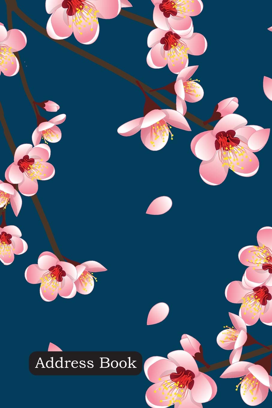 Address Book: Include Alphabetical Index With Peach Flower Blossom on Indigo Blue Background Cover