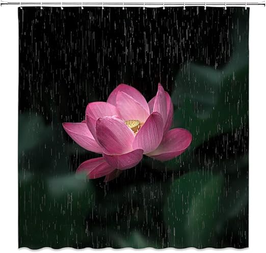 Amazon Com Amnysf Lotus Flower Decor Shower Curtain Floral Leaves Fantasy Garden Raining Night Scenery Pink Black Green Fabric Bathroom Curtains 70x70 Inch Polyester With Hooks Home Kitchen