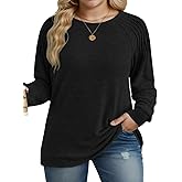 DOLNINE Plus-Size-Sweatshirts for Women Crewneck Pleated Long Sleeve Shirts Fashion Loose Fit Tunic Tops