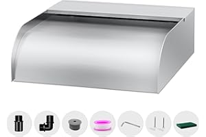 LONGRUNNEW 304 Stainless Steel Waterfall Pool Fountain Featured Wider Top Open Lip with Connector, 11.8" Rectangular Water Feature Spillway for Garden Outdoor Decor Swimming Pool, Koi Pond, Spa