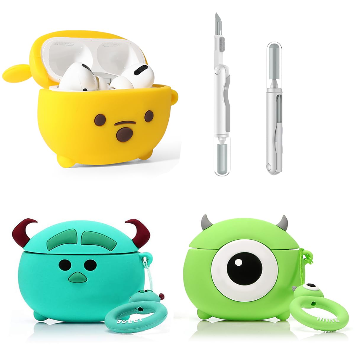 Photo 1 of (3Pack+Cleaner Pen) XMBYGY Case for AirPods Pro 2nd/1st Generation Earbuds with Cleaning Pen Kit, Silicone Cute Cartoon Charging Case Protective Cover for AirPods Pro 1/2 (RMQ+RMS+RWN)