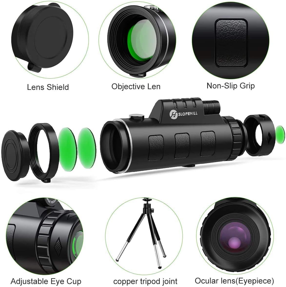 Monocular Telescope - 12X50 High Definition FMC BAK4 【HD Monocular for Bird Watching】 with Smartphone Holder & Tripod IPX7 Waterproof & Eco-Friendly Materials for Camping Travelling Hunting (Black) : Camera & Photo