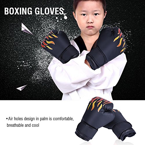 Kids Boxing Gloves, PU Muay Thai Sparring Training Glove Kickboxing Gloves for Age 7-13 Years ( Color : Black )