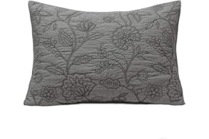 ELEGANT LIFE HOME 100% Cotton Night Blossom Floral Pattern Embroidery Pillow Shams, Standard Size Pillow Cover, 20'' x 26'', Grey, 1 Piece