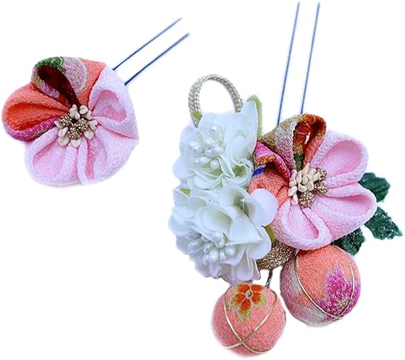 Amazon 髪飾り 成人式 振袖 袴 豪華2点セット 花 ピンク サーモンピンク 白 ちりめん つまみ細工 玉飾り 和柄 ヘアアクセ かんざし 簪 ヘッドドレス 和装 No 9 3647 和装小物 通販