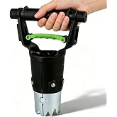 H HUGELEAF Garden Bulb Planter Tool 1-5 Inch Depth | with Serrated Edge &amp; Comfort Grip Handle, Heavy Duty Galvanized Steel, for Planting Tulip Daffodil Dahlia Onion
