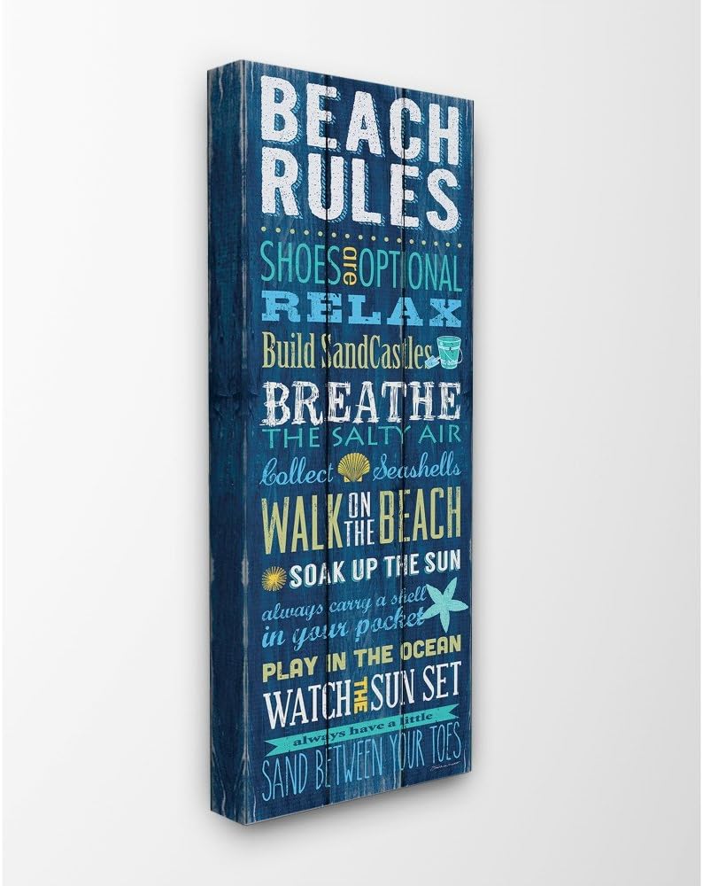 Paintings - Stupell Industries Beach Rules Relax Breathe Blue Planked Look Canvas Wall Art, 10 x 24, Multi-Color