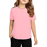 Haloumoning Girls Athletic Shirts Short Sleeve Dry Fit T-Shirt Kids Summer Curved Hem Tee Tops 5-14 Years