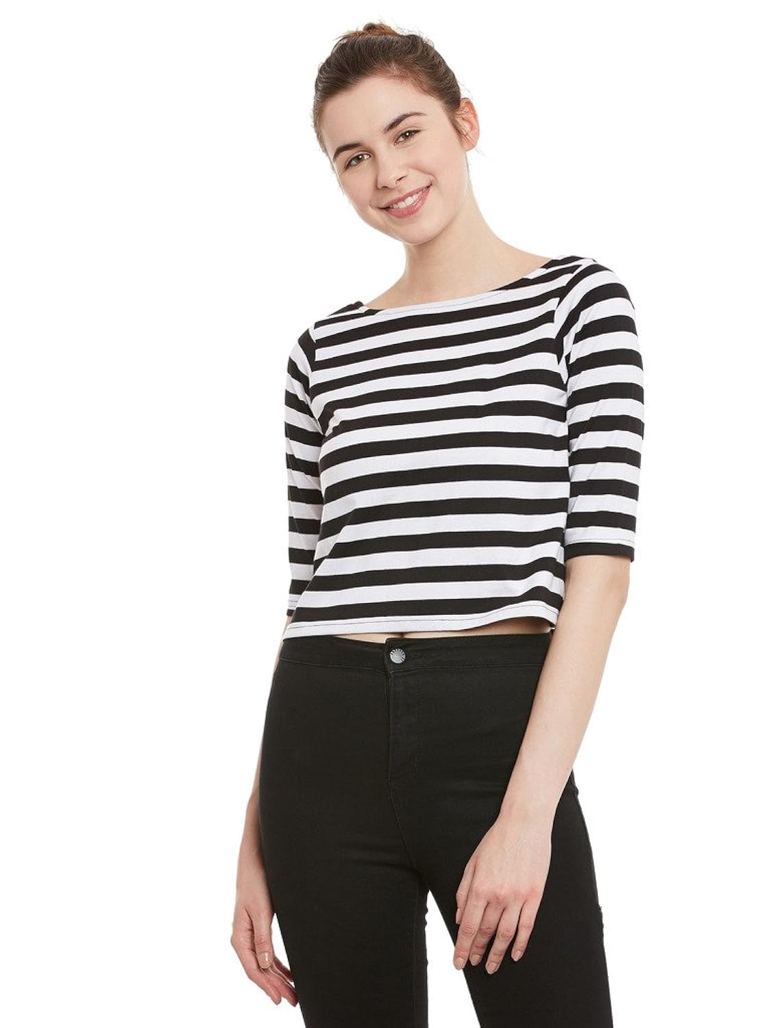 miss chase womens black and white striped crop top