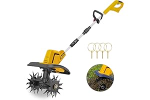 RETEK Adjustable Cordless Tiller, Compatible with Dewalt 20V Battery(Tool Only), 360RPM Electric Garden Tiller, 9.06In Tilling Width & 7.09In Depth, Portable Tiller for Flower Beds/Plant Cultivation
