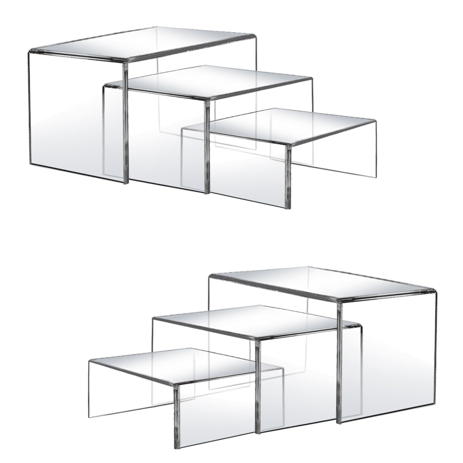 Photo 1 of (FAIR) Pwbarwq 6 Pcs Acrylic Display Risers, 2 Sets Small Size Clear Shelf Riser, 0.15" Thick Acrylic Risers Display Stands, Clear Risers for Dessert, Cupcake, Candy, Figure Jewelry Showcase