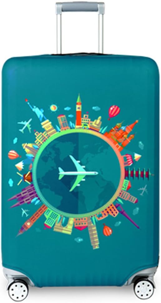 MetyouTravel Suitcase Protector Zipper Suitcase Cover Washable Print Luggage Cover 18-32 Inch (L, Blue)