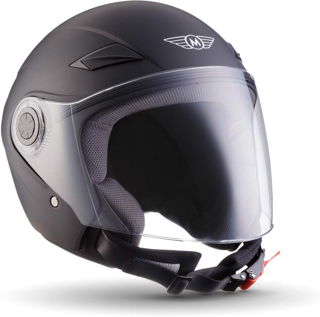 MOTO Helmets® U52 „Matt Black“ · Open-Face Helmet · Jet-Helmet Motorcycle Vespa Motorbike Scooter Biker Retro Chopper Pilot Cruiser Vintage · ECE 22.05 Visor Click-n-Secure Bag L (59-60cm)