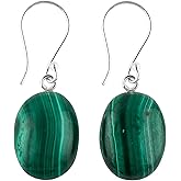 DEVMUKTI Natural Green Malachite Gemstone 925 Sterling Silver Dangle Earrings, Crystal Cabochon Earring, Handmade Jewelry, Birthstone Jewelry, Women Gift