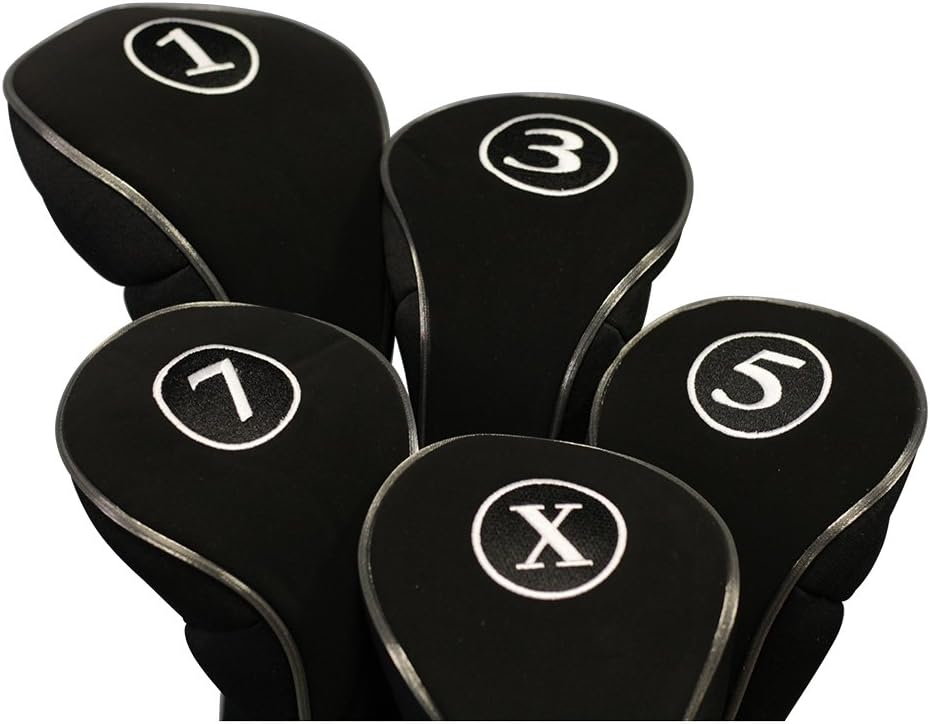 Black Golf Zipper Head Covers Driver 1 3 5 7 X Fairway Woods Headcovers Metal Neoprene Traditional Plain Protective Covers Fits All Fairway Clubs : Sports & Outdoors