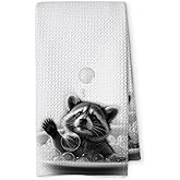 Threegoat 1 PCS Funny Cute Raccoon Hand Towels for Bathroom,Raccoon Gifts for Women, Raccoon Decor Cute Kitchen Towels,Animal Decorative Towels for Kids' Bathroom, Pet Owners Housewarming - 06