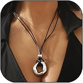 KummerSaprk Boho Necklace for Women Chunky Gold Pendant Necklace Big Circle Leather Cord Statement Jewelry Holiday Gifts