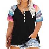 RITERA Womens Plus Size Shirts Short Sleeve Tops Basic Crewneck T Shirts Button Tee XL-5XL