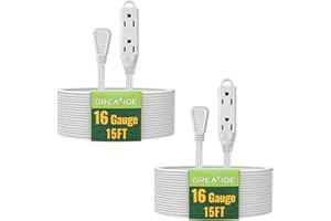 GREATIDE 15 Ft 3 Outlet Indoor Extension Cord with Flat Plug, 3 Prong Grounded 16/3 SPT-3 Power Cable with Multi Outlet Plug,