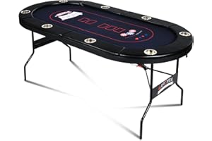 RayChee 8 Player Foldable Poker Table, Texas Holdem Table, Folding Leisure Game Table, Portable Casino Table for Game Room with Padded Rails and Cup Holders (Black, 71 inch)
