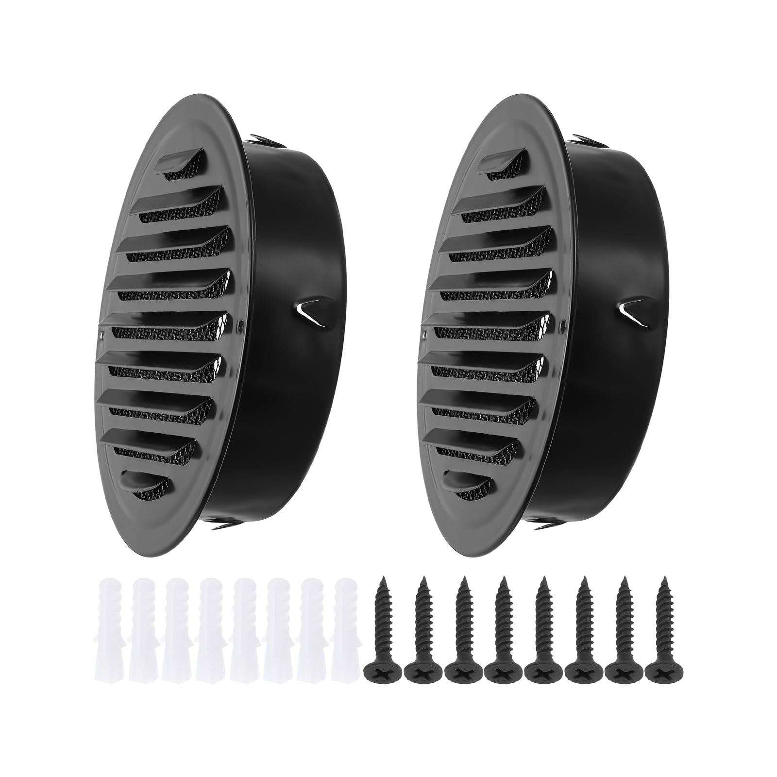 PATIKIL 6.3" Round Air Vent Cover, 2pcs Stainless Steel Louvered Wall Inlet Outlet Grill Screen Mesh Ducting Soffit Vent with Screws for Ventilation Black
