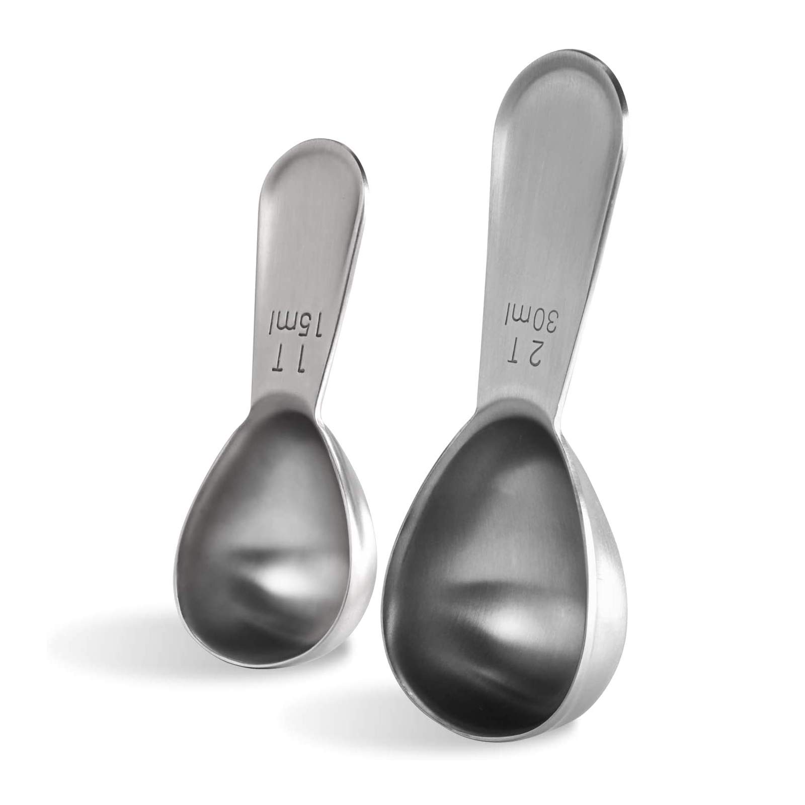 U-Taste 18/8 Stainless Steel Coffee Scoop: Metal Measuring Spoons Set of 2 with Short Handle Measure Scooper for Ground Coffee, Beans, Powder, Espresso (Silver, 15ml & 30ml)