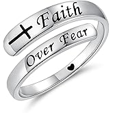 zaxsj Sterling Silver Faith Over Faith Ring Inspirational Adjustable Open Ring Encouragement Jewelry Gift for Women