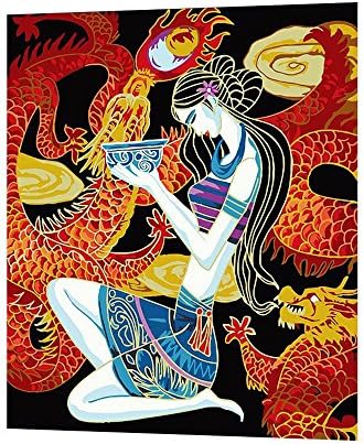 Diy oil painting paint by number Linen canvas Non-toxic environmental pigment living room Bedroom decoration 50x40cm (Dragon beauty)